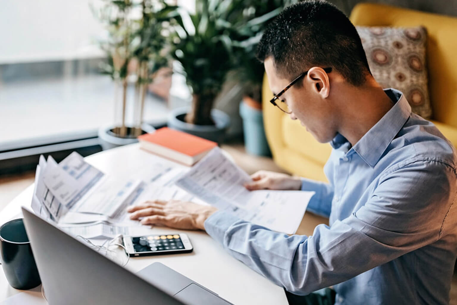 Man going over bills to be paid
