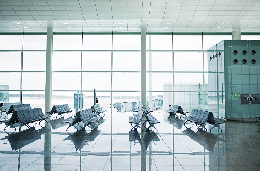 Empty airport gate and waiting area