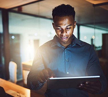 Young man working on laptop