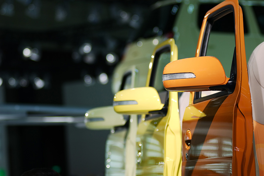 Built cars on assembly line