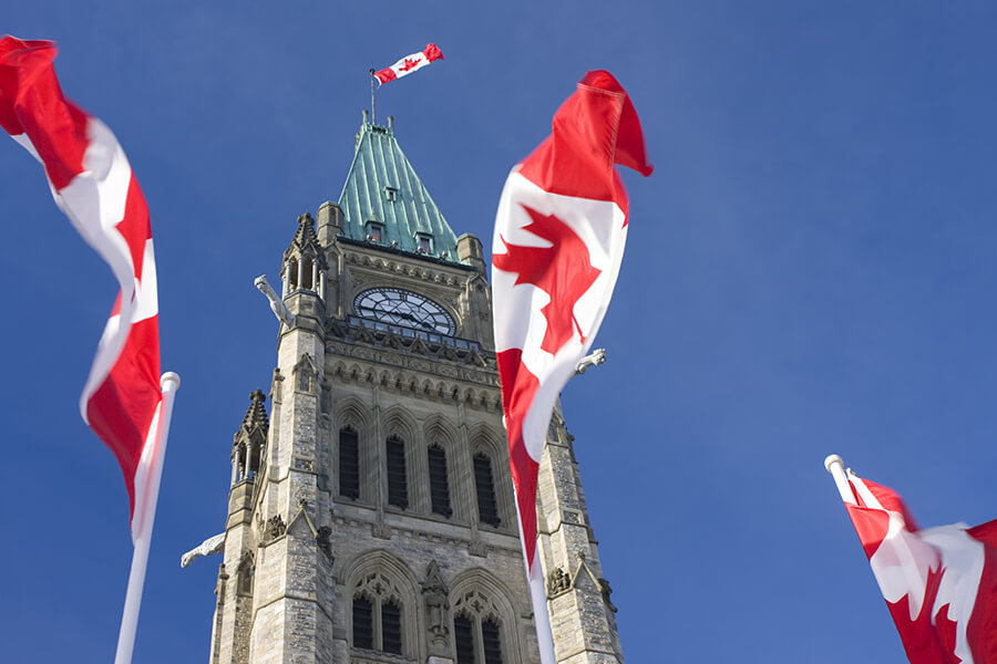 Looking up Peace Tower of the Parliament Buildings