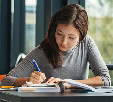 Student studying in library