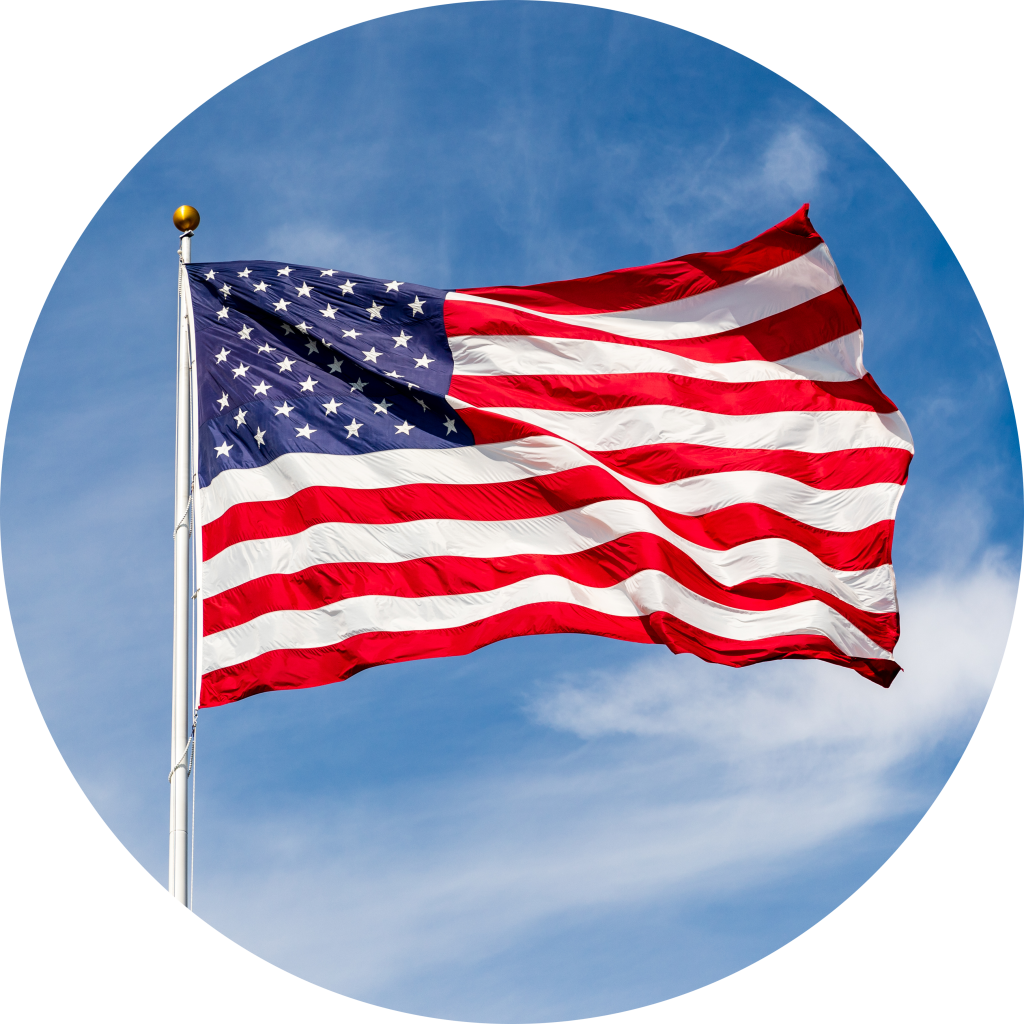 American flag on a blue sky background