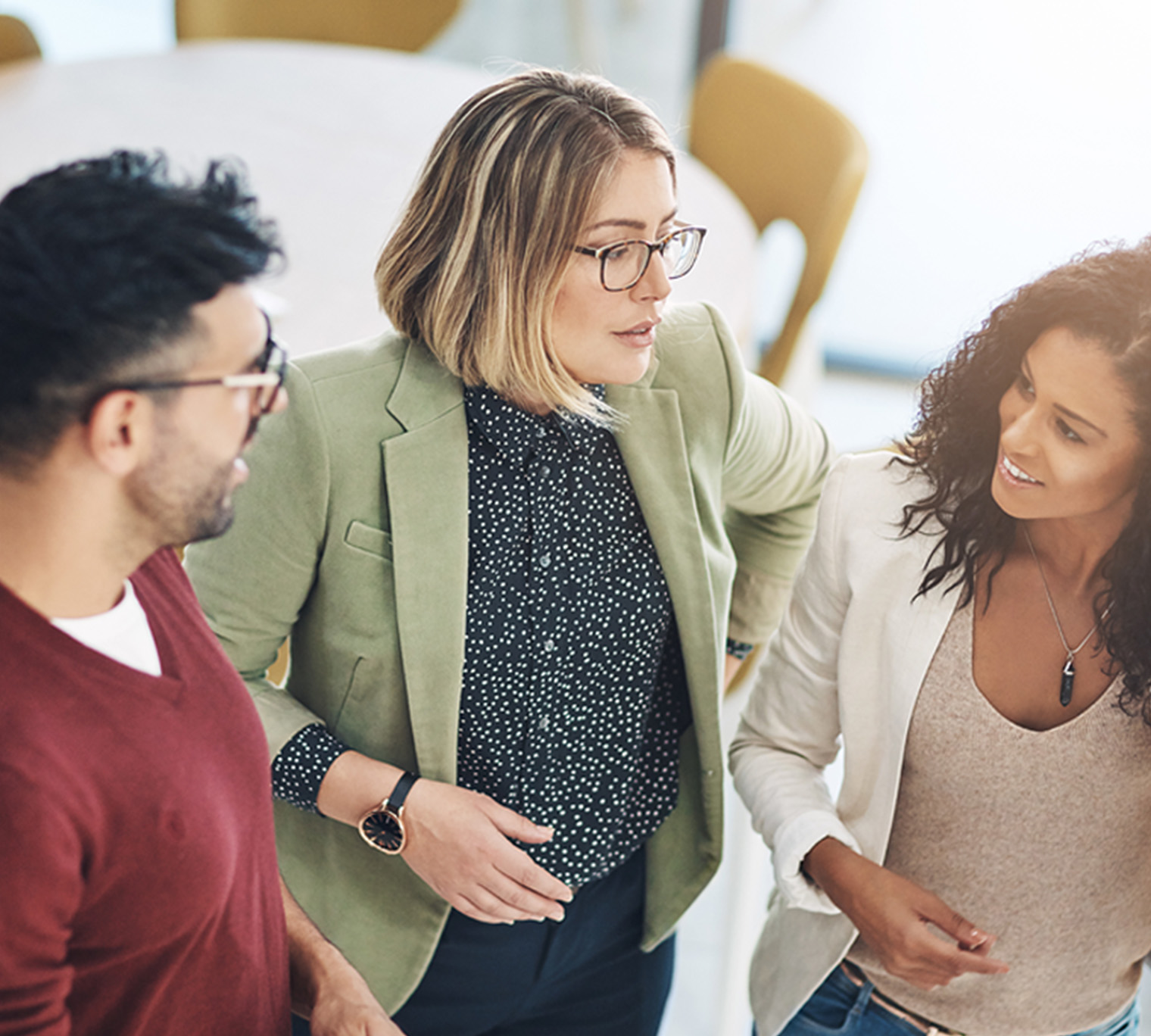 people talking, colleagues talking, business people talking