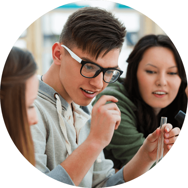 Students working with a test tube