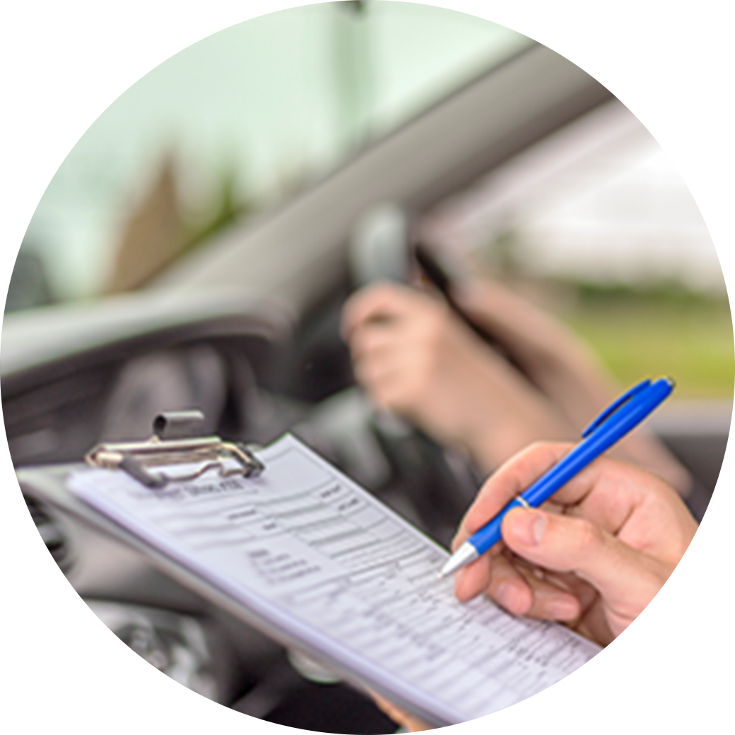 Driver's test examiner's clip board and pen