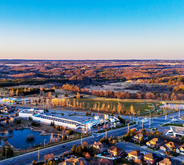 Aerial view of a Canadian town