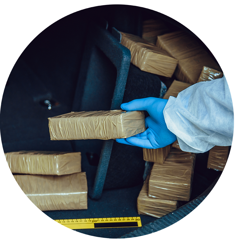 Packages of narcotics in car trunk