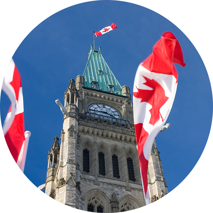 Hope tower with Canadian flags