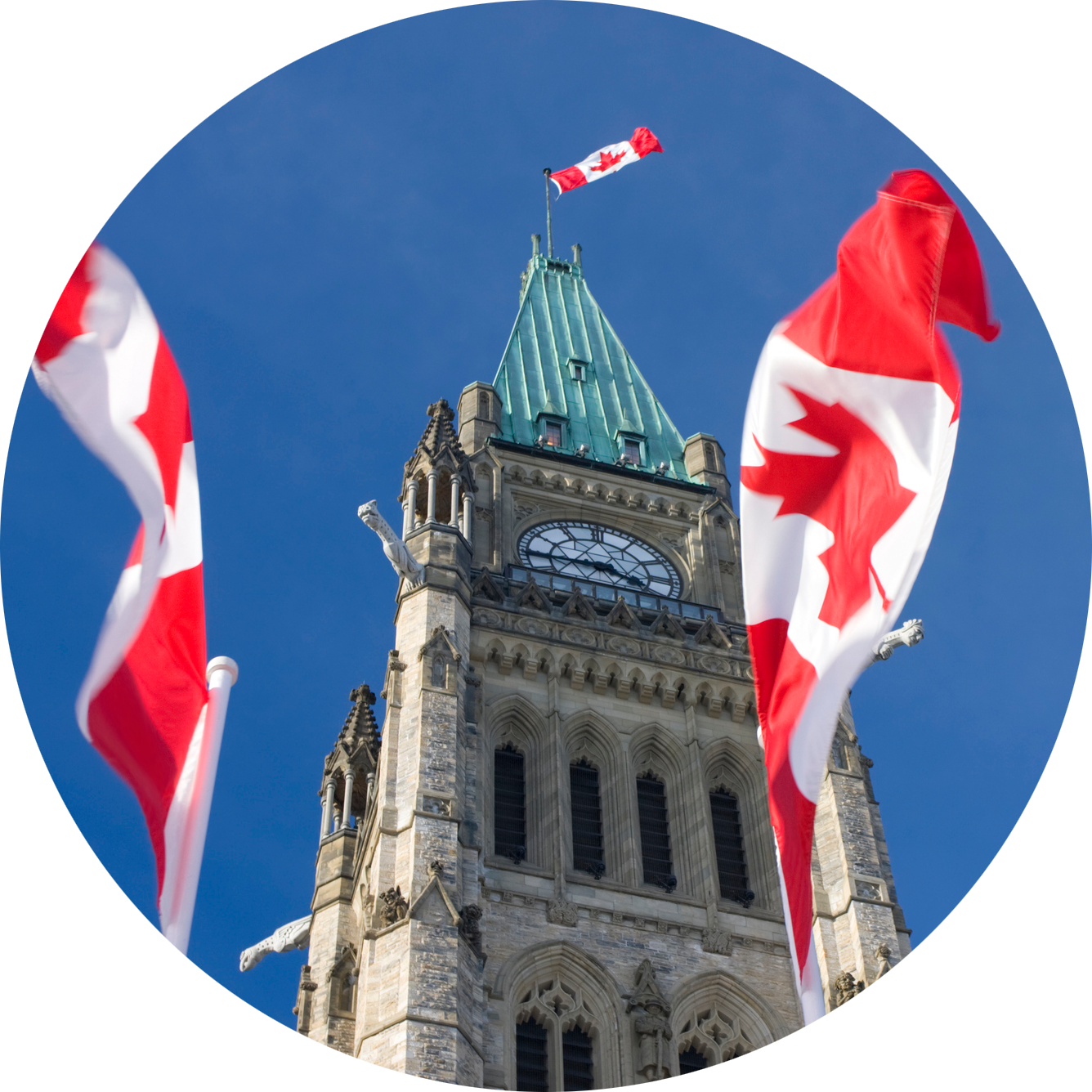 Wide angle view of Canada's Parliament building.