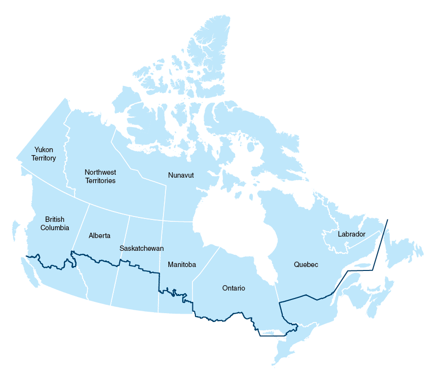 Map of Canada showing northern boundary line