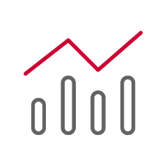 Bar graph icon with line
