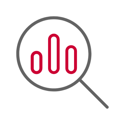 Icon of magnifying glass over a bar chart