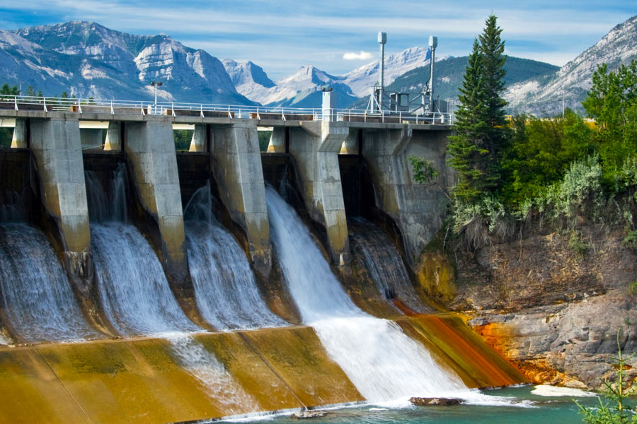 Watershed flowing through a dam