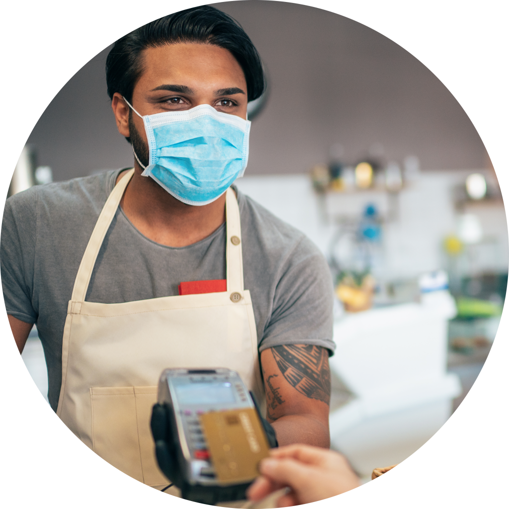 Barista serving client