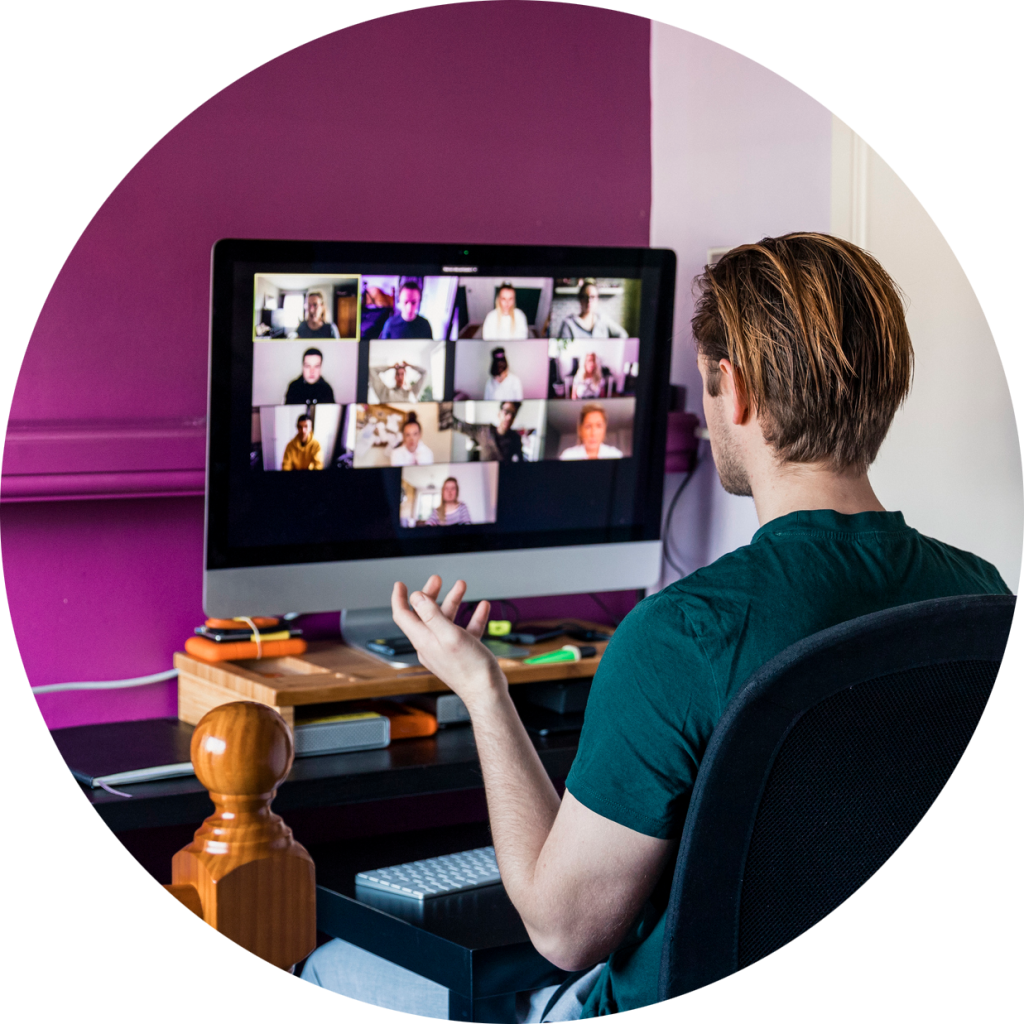 Man in home office in virtual meeting