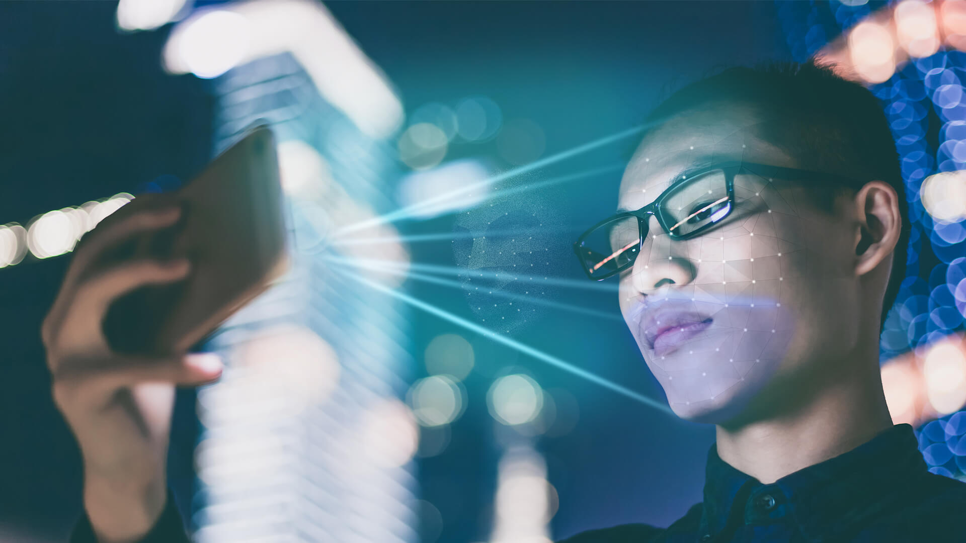 Man's face being scanned by mobile device