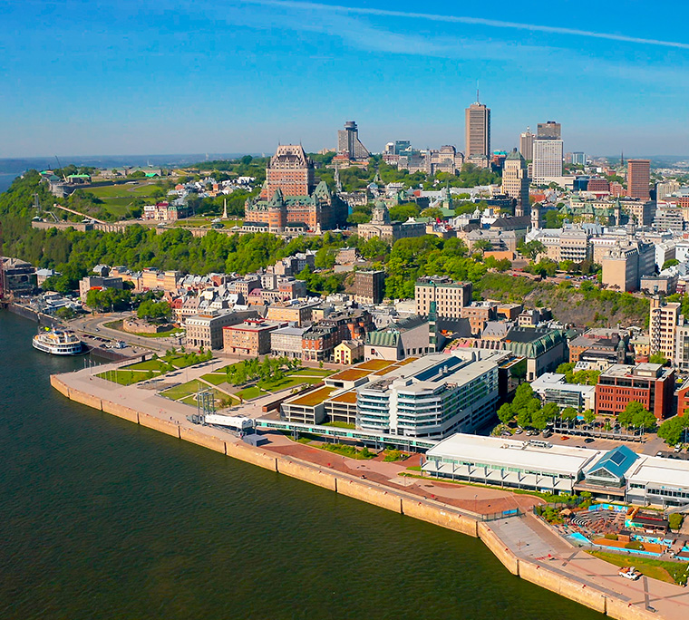 aerial view of a Montreal harbour